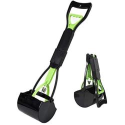 LEADALLWAY |Long Handle Poop Scooper|Folding Jaw Pooper Scoopers for Large Dogs,Ideal for Grass,Gravel,Yards or Patio Pick Up(Green/Black)