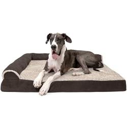 Furhaven Pet Dog Bed - Cooling Gel Memory Foam Faux Fleece and Chenille Soft Woven Traditional Sofa-Style Living Room Couch Pet Bed with Removable Cover for Dogs and Cats