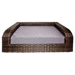 Iconic Pet Rattan/Wicker Pet Sofa Bed - Sofa Made of Woven Palm Stems of Rattan with Metal Frame, Indoor/Outdoor Sofa and Water Resistant Cushion Cover, Elegant Pet Bed for Dogs/Cats up to 50 lbs