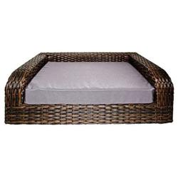 Iconic Pet Rattan/Wicker Pet Sofa Bed - Sofa Made of Woven Palm Stems of Rattan with Metal Frame, Indoor/Outdoor Sofa and Water Resistant Cushion Cover, Elegant Pet Bed for Dogs/Cats up to 50 lbs