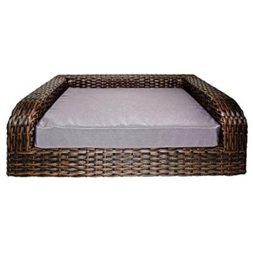 Iconic Pet Rattan/Wicker Pet Sofa Bed - Sofa Made of Woven Palm Stems of Rattan with Metal Frame, Indoor/Outdoor Sofa and Water Resistant Cushion Cover, Elegant Pet Bed for Dogs/Cats up to 50 lbs