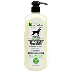 Pet Shampoo & Conditioner, Shed Free 2-in-1, Oatmeal and Honey, Organic, Hypoallergenic, Vegan, Natural Extract, for Healthy Skin & Coat, 32 Fl Oz, for Dry Itchy Skin, All Breeds, by Natural Wunderz
