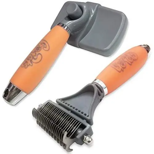 GoPets Pet Grooming Kit Bundle with 2 Sided Dematting Comb and Deshedding Rake + Professional Self-Cleaning Slicker Brush for Dogs and Cats GoPets Pet Grooming Kit Bundle with 2 Sided Dematting Comb and Deshedding Rake + Professional Self-Cleaning Slicker Brush for Dogs and Cats