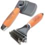 GoPets Pet Grooming Kit Bundle with 2 Sided Dematting Comb and Deshedding Rake + Professional Self-Cleaning Slicker Brush for Dogs and Cats