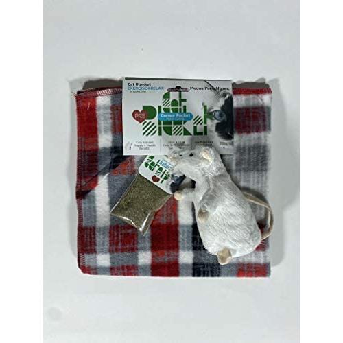 Priscillas Pet Products Cat Blanket with Corner Pocket + Cat Toy + Ultra Potent Catnip