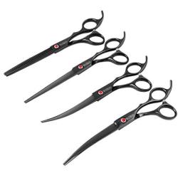 MAXMAN Dog Grooming Scissors Set,Titanium Coated 6CR Stainless Steel Pet Grooming Scissors,Thinning,Straight,Curved Shears for Dogs and Cats