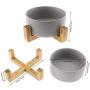 Micro Traders 2Pcs Ceramic Cat Dog Bowl, with Bamboo Elevated Stand for Puppy Kitten Pet Raised Feeder Gift Dishwasher-Safe Grey