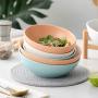 gutongyuan Ceramic Tilted Elevated Raised Pet Bowl with Wood Stand for Cats and Dogs No Spill Pet Food Water Feeder