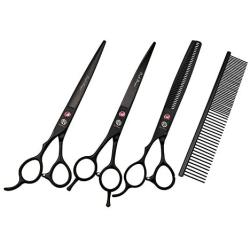 Purple Dragon 7.0'' Left Handed Dog Grooming Hair Cutting Scissor &Curved &Thinning Shear with Bag - for Mancinism Pet Groomer or Family DIY
