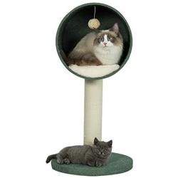 Furrytail Scandinavian Style Activity Cat Tree Condo with Scratching Post and Teasing Toy, Super Soft Plush Cushion & Chenille Fabric, 27-Inch Cat Tower Kitten Play House Furniture