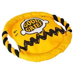 Peanuts Good Grief Rope Frisbee Dog Toy | Officially Licensed Peanuts Dog Rope Toy Frisbee | Yellow Dog Frisbee Rope Dog Toy with Good Grief