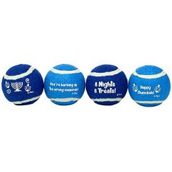 Rite Lite CHEWDAICA TM, Set of 4 Chanukah Tennis Balls Dog Toy, Blue/White, 4 Count Hanukkah