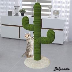 Bobocawa 41'' Cactus Tall Cat Scratching Post - Cactus Cat Scratcher with Sisal Rope Cat Tree Climbing Frame - Teasing Wand Set Included