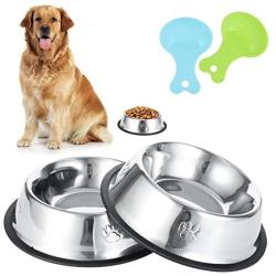 Inscape Data 2 Pack Dog Bowl Stainless Steel Dog Food and Water Bowls Pet Feeder Bowls with Spoons, Non-Slip Rubber Base - Easy to Clean