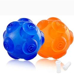 PERSUPER Dog Balls Toys Pet Toys Rubber Indestructible Dog Toy Ball Interactive Squeak Dog Toy Ball Training Playing, Blue and Orange for Small,Medium and Large Dogs