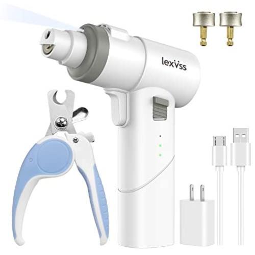 lexvss Pet Nail Grinder Set- Dog Nail Grinder Automatic & Manual with LED Light and Nail Clippers, 3 Speed Low Noise Cat Nail Trimmer, Painless Grooming Claws File for Small Medium Large Dogs & Cats