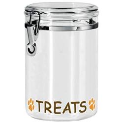 Oggi Acrylic Airtight 51-Ounce Pet Treat Canister with Treats and Paws Motif -Food Storage Container