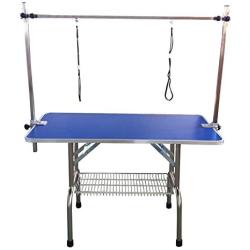 BUNNY BUSINESS Adjustable Portable Stainless Steel Dog Grooming Table with Arm Noose and Accessories Tray, 117 x 60 x 76 cm/ 46 x 23.6 x 30-inch, Black_P