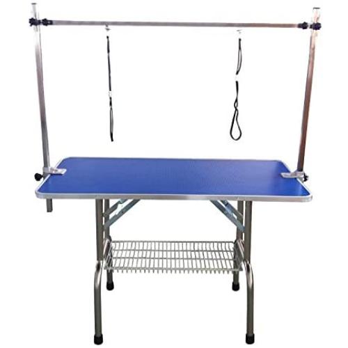 BUNNY BUSINESS Adjustable Portable Stainless Steel Dog Grooming Table with Arm Noose and Accessories Tray, 117 x 60 x 76 cm/ 46 x 23.6 x 30-inch, Black_P