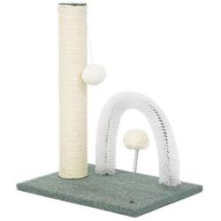 Furrytail Scandinavian Style Cat Scratching Post with Arch Self Groomer Massager Brush, Cat Fur Groomer Brush Toy for in Door Cat