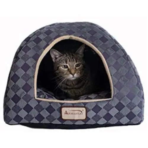 Armarkat Cat Bed Model C65HHG/LS, Purple Gray Combo Checkered Pattern