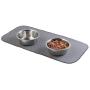 mDesign Premium Quality Microfiber Polyester Pet Food and Water Bowl Feeding Mat for Cats - Ultra Absorbent Reversible Placemat - Folds for Compact Storage - Small, 2 Pack - Pewter Gray/Ivory