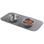 mDesign Premium Quality Microfiber Polyester Pet Food and Water Bowl Feeding Mat for Cats - Ultra Absorbent Reversible Placemat - Folds for Compact Storage - Small - Pewter Gray/Ivory