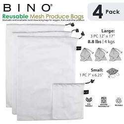 BINO Mesh Reusable Produce Bags - Set of 4 - Mesh Bags Reusable Mesh Produce Bags Kitchen Reusable Grocery Bags Reusable Washable Produce Bags Grocery Reusable Mesh Bags For Vegetables Produce Bag