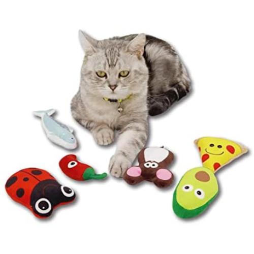 PetLike Catnip Toys Plush Interactive Cat Toys with Catnip Inside, Tooth Cleaning Catnip Toy Fish Buttefly Bird Mouse Cute Cat Toys for Kitty Indoor Cats 6 Pack