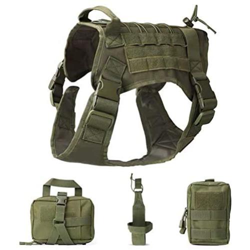 Wgwioo Tactical Service Dog Harness, Dog Training Vest with Molle Pouches and Bottle Holder for Medium Large Dogs