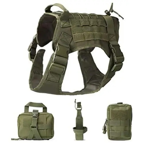 Wgwioo Tactical Service Dog Harness, Dog Training Vest with Molle Pouches and Bottle Holder for Medium Large Dogs Wgwioo Tactical Service Dog Harness, Dog Training Vest with Molle Pouches and Bottle Holder for Medium Large Dogs