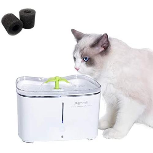 Petmii Pet Fountain, 88oz/2.6L Automatic Cat Water Fountain Dog Water Dispenser with 2 Replacement Filters for Cats, Dogs, Birds and Small Animals (White Fountain)