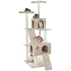 GleePet GP78700621 Cat Tree with Ramp, 70-Inch, Beige