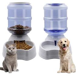 Zcaukya Automatic Cat Feeder and Water Dispenser Set, 1 Gal x 2 Gravity Dog Water Fountain Pet Food Feeder