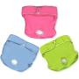 SunGrow Thin Washable Dog Diapers, Fits 9-15 Inches Waist, Pink, Blue and Green Color, Reusable, Soft Fabric Dry Easily, Elastic Waist, Easy to Use Touch Fastener, Pack of 3