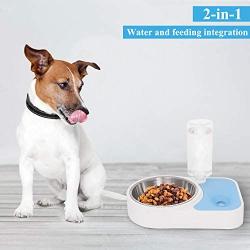 SIOMK Double Dog Cat Bowls, 2 in 1 Premium Pets Water and Food Bowl Set, Automatic Water Dispenser, Detachable Stainless Steel Bowl, Automatic Cat Feeder, Pet Food Water Bowls for Cats and Small Dog