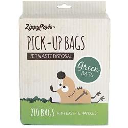 ZippyPaws - Dog Poop Pick-Up Bags, Large Strong Waste Bags with Easy-Tie Handles, Measures 14.5 Inch by 5.5 Inch - Green, 210 Count