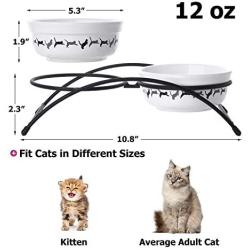 Y YHY Ceramic Raised Pet Cat Bowls, 12 Ounces Elevated Food or Water Bowls, Double Cat Dishes, Gift for Cat, White