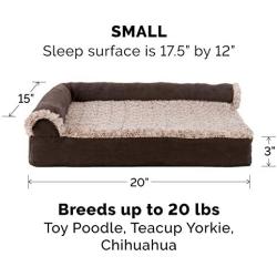 Furhaven Pet Dog Bed - Cooling Gel Memory Foam Faux Fleece and Chenille Soft Woven Traditional Sofa-Style Living Room Couch Pet Bed with Removable Cover for Dogs and Cats