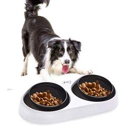 DotPet Elevated Double Dog Bowls,15°Adjustable Tilted Pet Feeding Bowl with Raised Stand Non-Skid Pet Water & Food Bowl Dish for Puppies Dogs Cats Kittens