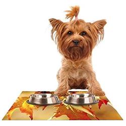 KESS InHouse Angie Turner Autumn Leaves Vibrant Orange Feeding Mat for Pet Bowl, 18 by 13-Inch