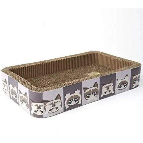 PetRageous G16116 Grumpy Cat Hear See Speak No Evil Corrugated Cat Corrugated Cat Lounge Scratcher 20-Inch Long 12-Inch Wide 3.5-Inch Tall with Cat Nip is Great for Cats, Gray