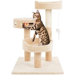 PETMAKER Cat Tree 3 Tier 2 Hanging Toys A 3 Ball Play Area and Scratching Post, 27.5'', Tan