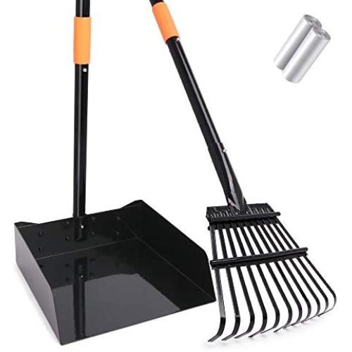 TNELTUEB Extra Large Metal Pooper Scooper, Dog Poop Scoopers Tray and Rake Set for Large and Small Dogs, Adjustable Long Handle, Great for Grass, Gravel, Dirt