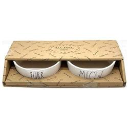 Rae Dunn Magenta Ceramic Cat Pet Bowl Meow and Purr Gift Boxed Set of 2