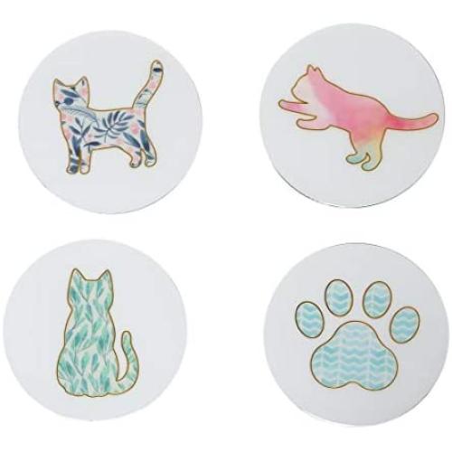 Pearhead Cat Cork Coaster Set, Pet Themed Home Decor