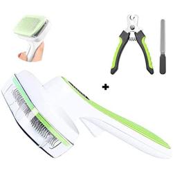 UHKZ Grooming Brushes Set-Self Cleaning Pet Slicker and Nail Clippres for Dogs and Cats with Long Short Hair.Easy to Clean Pet Grooming Brushes Tools for Shedding