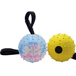 Vivifying Dog Ball on a Rope, 2 Pack Natural Interactive Rubber Ball for Fetch, Catch, Throw and Tug of War