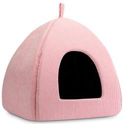 Hollypet Self-Warming Cat Bed, 2 in 1 Cat Tent Cave for Kittens and Small Dogs, 16 x 16 x 17 inches Triangle Feline House Hut with Washable Cushion for Indoor Outdoor