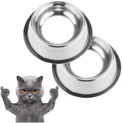 KUNWU Stainless Steel Cat Feeding and Watering Supplies Bowls Basins for Medium Cats Set of 2 Pieces (350 ml)